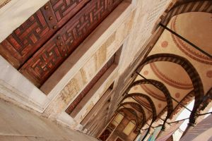 In the outer courtyard of the Sultanahmet Camii Mosque.