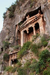 Tombs carved in the rockface above Fethiye, a major reason I came here.