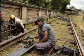 Rail workers in Kandy, Sri Lanka
