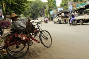 Making one of the bicycle-with-sidecar "trishaws" look mighty comfortable.