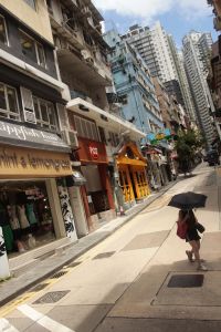 Umbrellas are a constant, rain or shine. Sometimes they grew up like mushrooms on the floor of the urban forest.