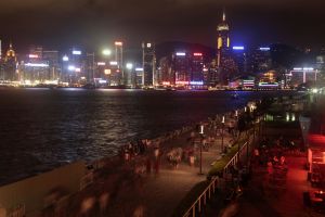 The promenade along Victoria Harbor, during non-showtime.