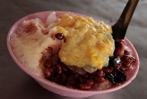 Or Ais Kacang, the Malaysian dessert with beans, corn, and gummy candies.