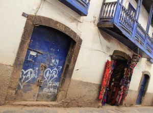Peru, Cuzco street with blue door