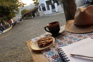Coffee, postre, and a journal in El Salvador