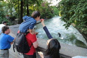 Because the only thing better than eating a banana with a spoon is surfing in the middle of a city.