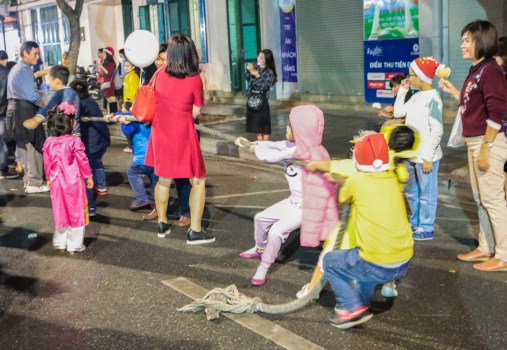Vietnam Hanoi Christmas Eve tug of war
