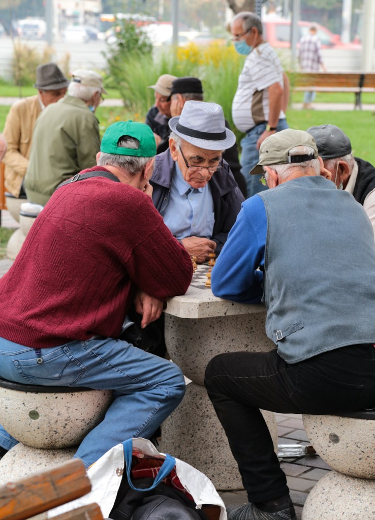 Romanian men playing chess, Romania