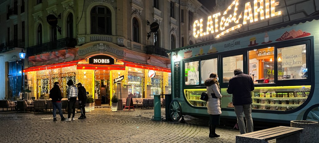 Waffles and crepes for sale on the street in Bucharest, Romania