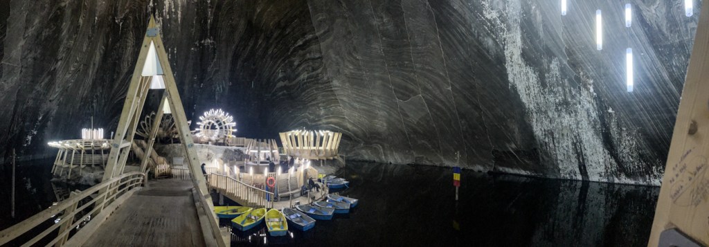 Terezia Maria Theresa Mine, Salina Turda, Romania, bridge and lake panorama