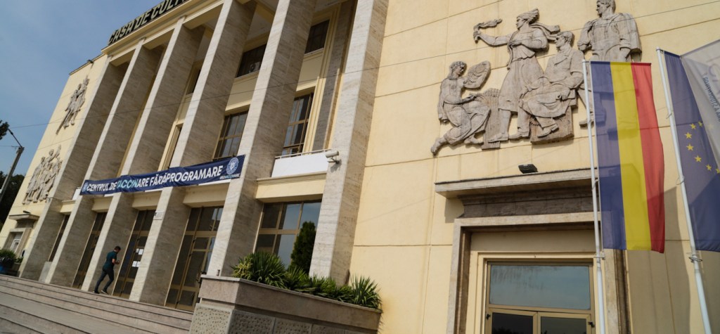 Student Center in Iasi, Romania, with EU flag